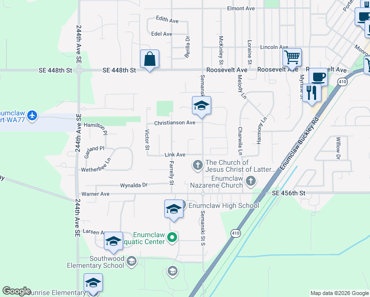 map of restaurants, bars, coffee shops, grocery stores, and more near 2915 Link Avenue in Enumclaw
