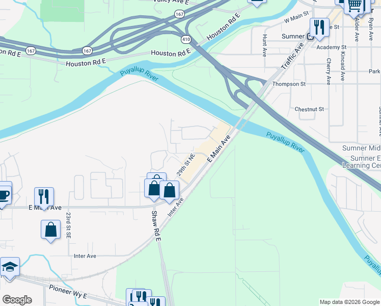 map of restaurants, bars, coffee shops, grocery stores, and more near 429 29th Street Northeast in Puyallup