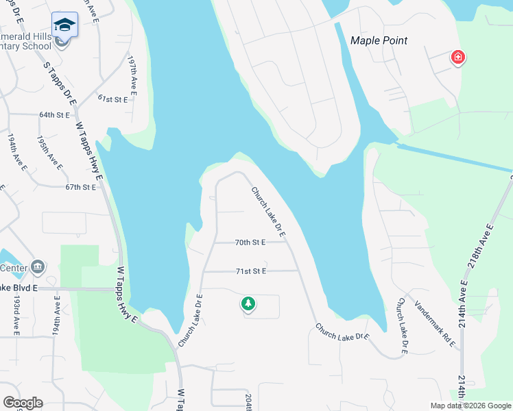 map of restaurants, bars, coffee shops, grocery stores, and more near 20408 Church Lake Drive East in Bonney Lake