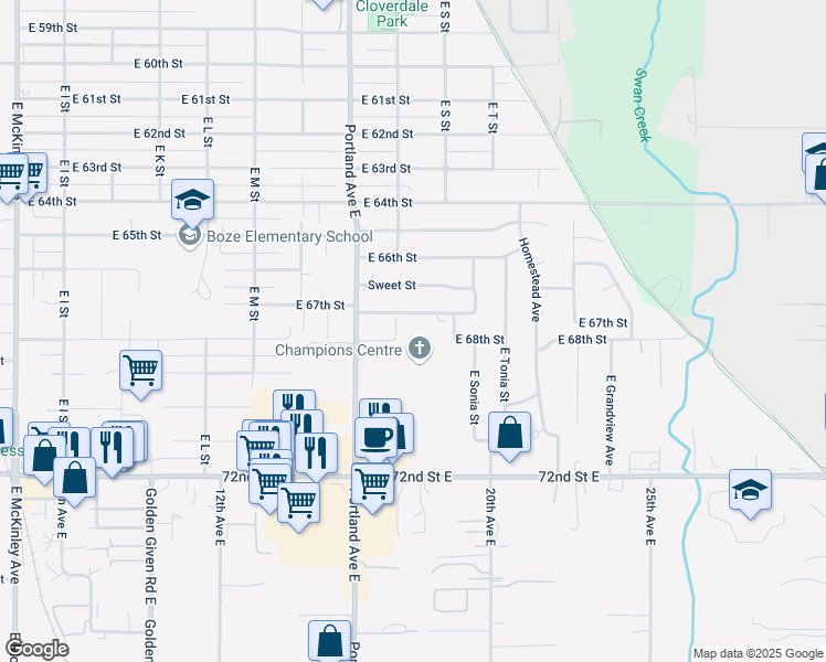 map of restaurants, bars, coffee shops, grocery stores, and more near 1626 East 67th Street in Tacoma