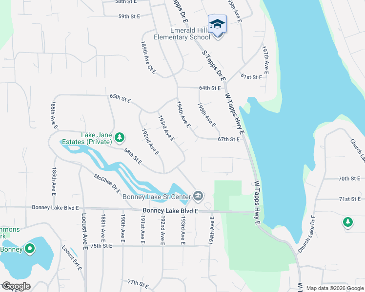 map of restaurants, bars, coffee shops, grocery stores, and more near 6706 193rd Avenue East in Bonney Lake