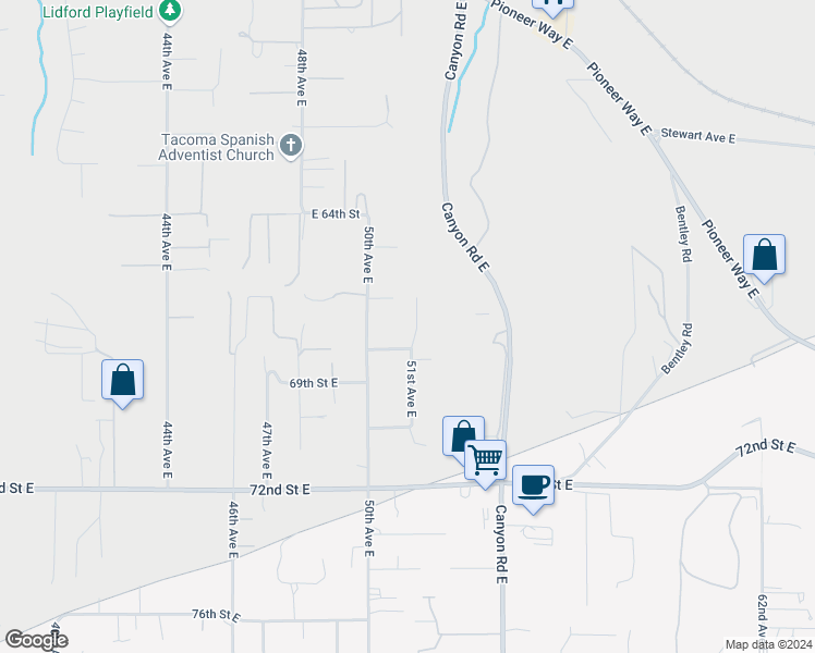 map of restaurants, bars, coffee shops, grocery stores, and more near 6706-6708 51st Avenue East in Tacoma