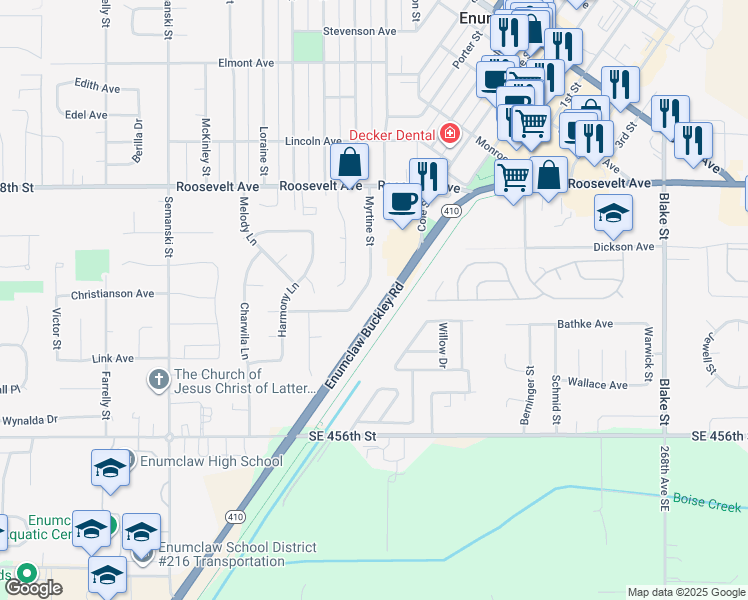 map of restaurants, bars, coffee shops, grocery stores, and more near 653 Myrtine Street in Enumclaw