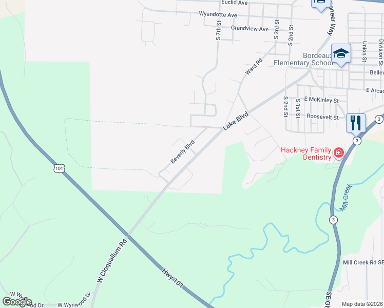 map of restaurants, bars, coffee shops, grocery stores, and more near 2111 Lake Boulevard in Shelton