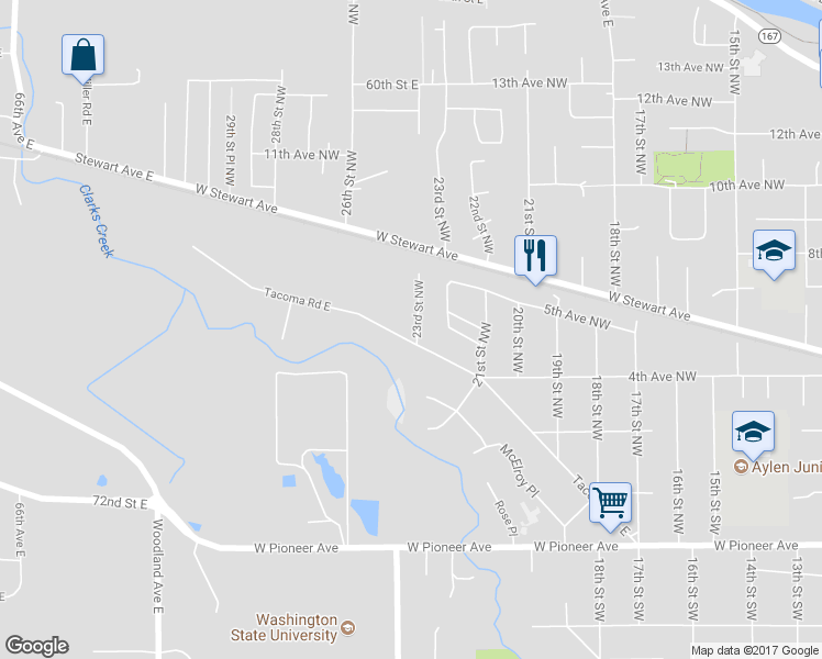 map of restaurants, bars, coffee shops, grocery stores, and more near 2207 Tacoma Road in Puyallup
