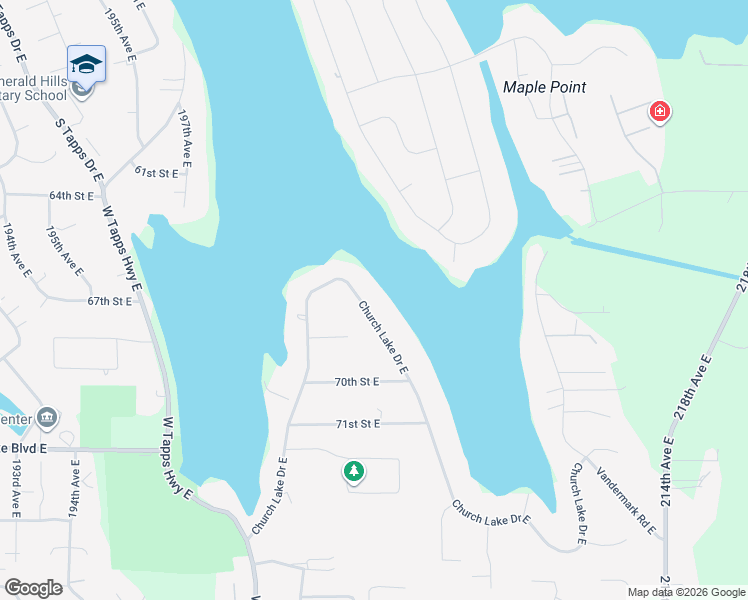 map of restaurants, bars, coffee shops, grocery stores, and more near 20408 Church Lake Drive East in Bonney Lake