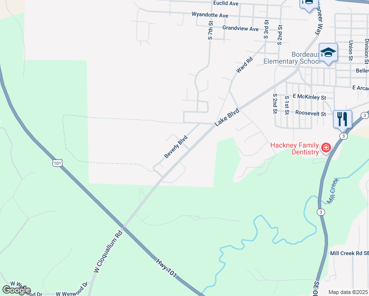 map of restaurants, bars, coffee shops, grocery stores, and more near 2111 Lake Boulevard in Shelton