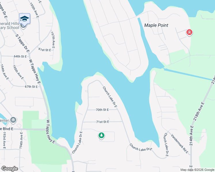 map of restaurants, bars, coffee shops, grocery stores, and more near 20408 Church Lake Drive East in Bonney Lake