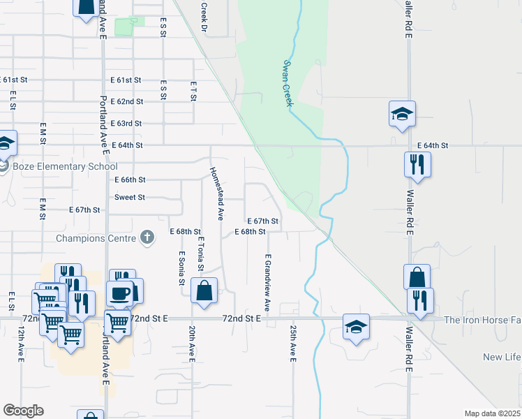 map of restaurants, bars, coffee shops, grocery stores, and more near 2217 East 67th Street in Tacoma