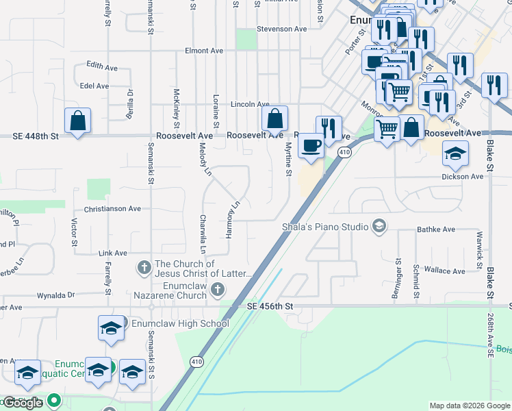 map of restaurants, bars, coffee shops, grocery stores, and more near 616 C Court in Enumclaw