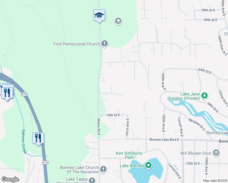 map of restaurants, bars, coffee shops, grocery stores, and more near 17922 67th Street East in Sumner