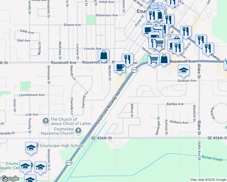 map of restaurants, bars, coffee shops, grocery stores, and more near 703 Myrtine Street in Enumclaw