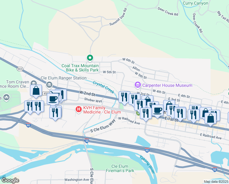 map of restaurants, bars, coffee shops, grocery stores, and more near 402 West 2nd Street in Cle Elum