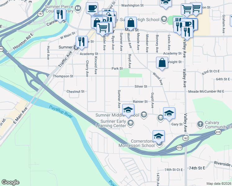 map of restaurants, bars, coffee shops, grocery stores, and more near 410 Sumner Avenue in Sumner