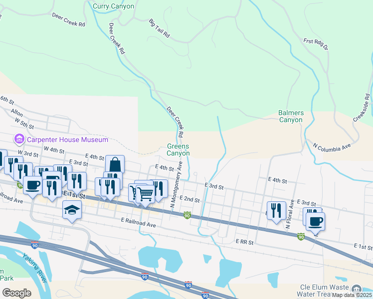 map of restaurants, bars, coffee shops, grocery stores, and more near 702 North Montgomery Avenue in Cle Elum