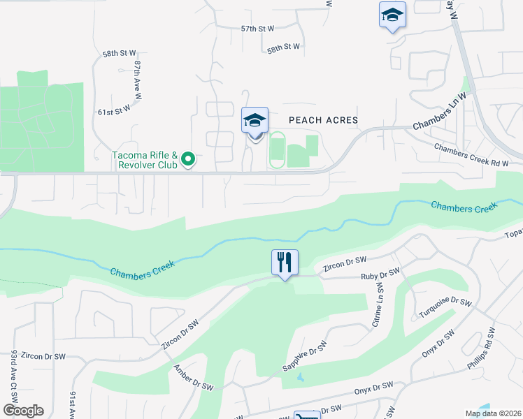 map of restaurants, bars, coffee shops, grocery stores, and more near 8108 65th Street Court West in Tacoma
