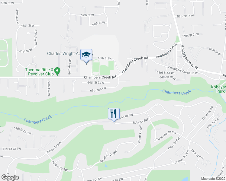 map of restaurants, bars, coffee shops, grocery stores, and more near 7814 65th Street Court West in University Place