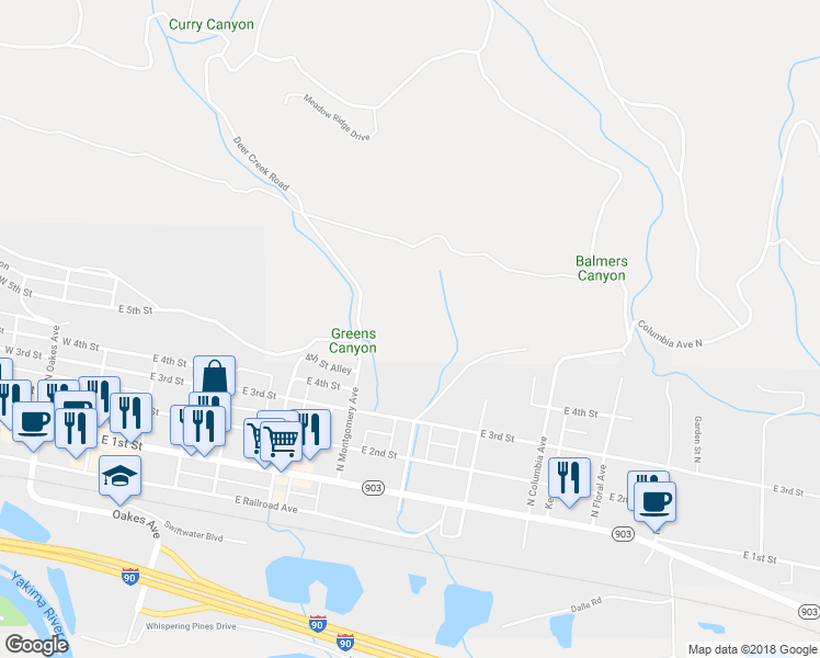 map of restaurants, bars, coffee shops, grocery stores, and more near 702 North Montgomery Avenue in Cle Elum
