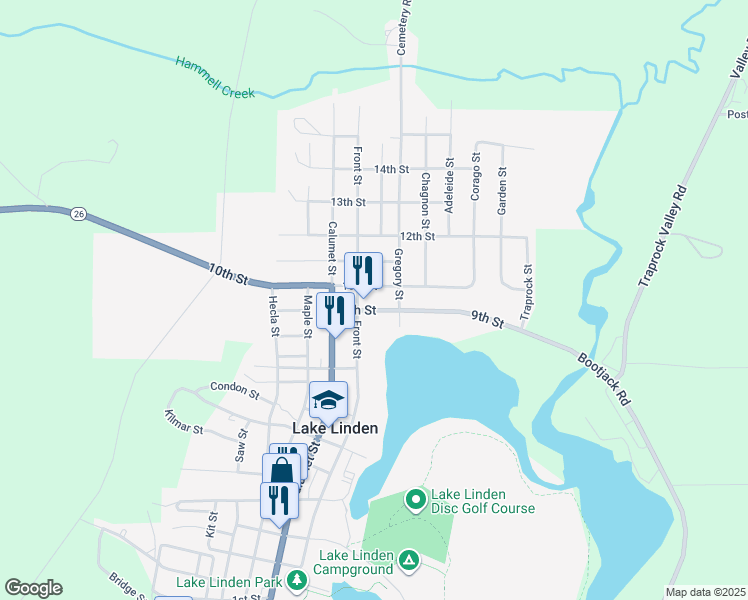 map of restaurants, bars, coffee shops, grocery stores, and more near 925 9th Street in Lake Linden