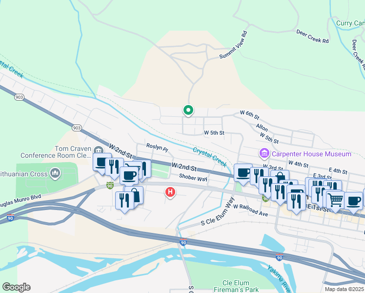 map of restaurants, bars, coffee shops, grocery stores, and more near 605 Ronald Avenue in Cle Elum
