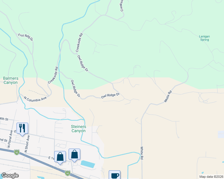 map of restaurants, bars, coffee shops, grocery stores, and more near 400 Owl Ridge Drive in Cle Elum