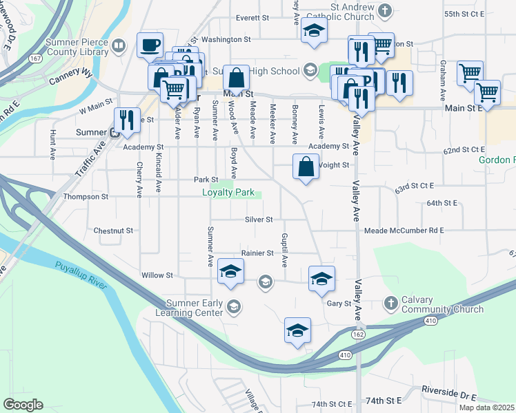 map of restaurants, bars, coffee shops, grocery stores, and more near 514 Meade Avenue in Sumner