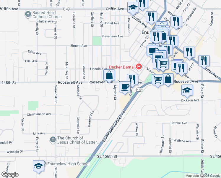 map of restaurants, bars, coffee shops, grocery stores, and more near 970 Natalie Place in Enumclaw