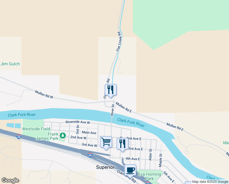 map of restaurants, bars, coffee shops, grocery stores, and more near 300 River Street in Superior