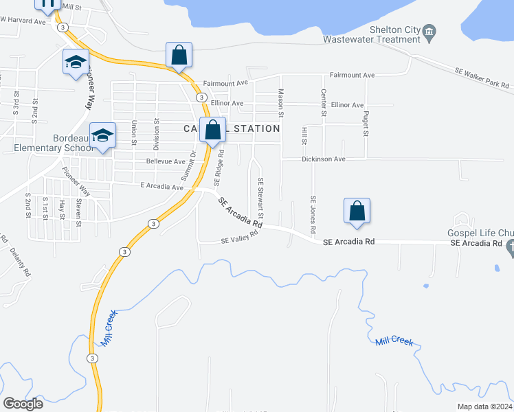 map of restaurants, bars, coffee shops, grocery stores, and more near 1773 Southeast Stewart Street in Shelton