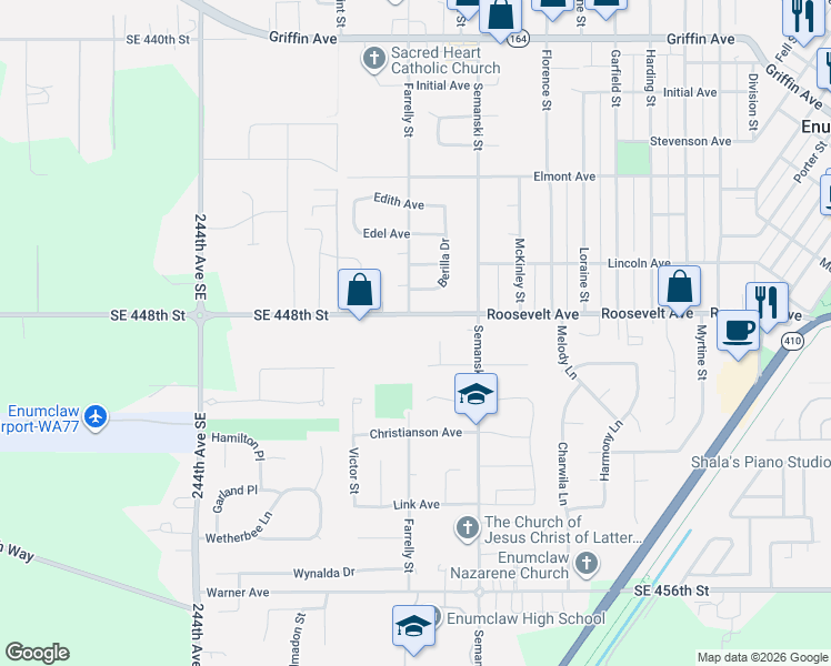 map of restaurants, bars, coffee shops, grocery stores, and more near 24921 Southeast 448th Street in Enumclaw