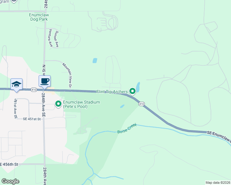 map of restaurants, bars, coffee shops, grocery stores, and more near 2047 Roosevelt Avenue East in Enumclaw