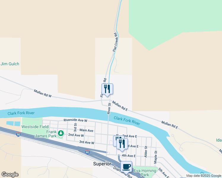 map of restaurants, bars, coffee shops, grocery stores, and more near 300 River Street in Superior