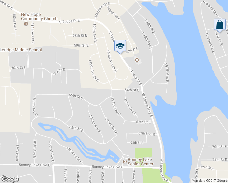 map of restaurants, bars, coffee shops, grocery stores, and more near 6402 194th Avenue East in Bonney Lake
