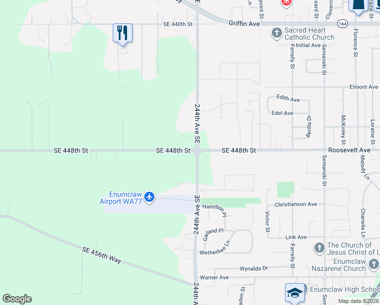 map of restaurants, bars, coffee shops, grocery stores, and more near 44807 244th Avenue Southeast in Enumclaw