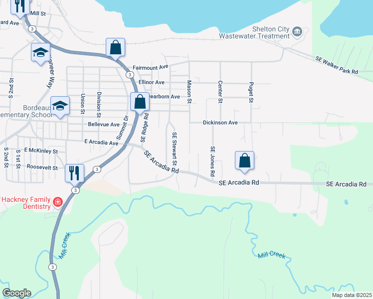 map of restaurants, bars, coffee shops, grocery stores, and more near 1829 Mason Street in Shelton
