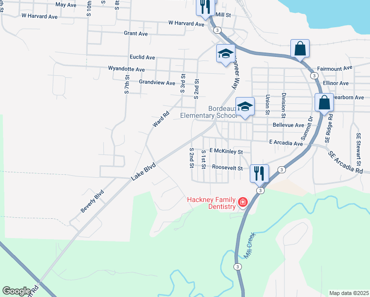 map of restaurants, bars, coffee shops, grocery stores, and more near 1830 Lake Boulevard in Shelton