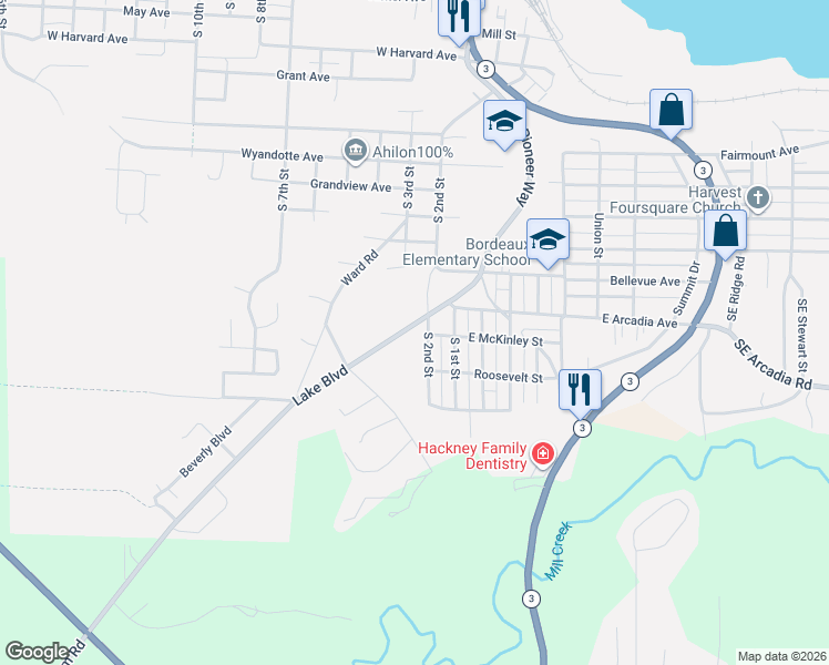 map of restaurants, bars, coffee shops, grocery stores, and more near 1830 Lake Boulevard in Shelton