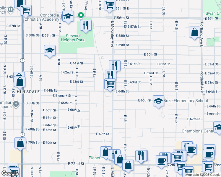 map of restaurants, bars, coffee shops, grocery stores, and more near 6324 East McKinley Avenue in Tacoma