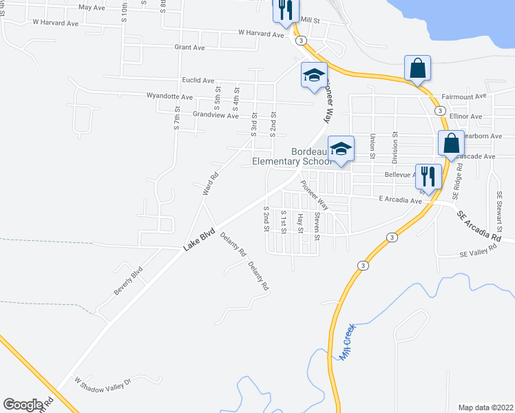 map of restaurants, bars, coffee shops, grocery stores, and more near 1830 Lake Boulevard in Shelton