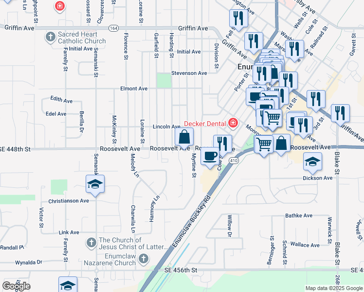 map of restaurants, bars, coffee shops, grocery stores, and more near 970 Natalie Place in Enumclaw