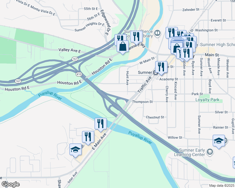 map of restaurants, bars, coffee shops, grocery stores, and more near 438 Harrison Street in Sumner
