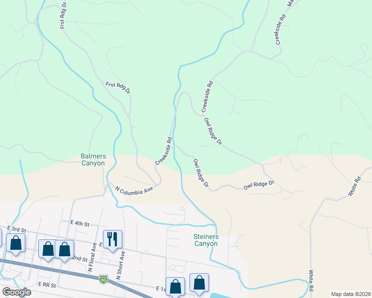 map of restaurants, bars, coffee shops, grocery stores, and more near Unnamed Road in Cle Elum