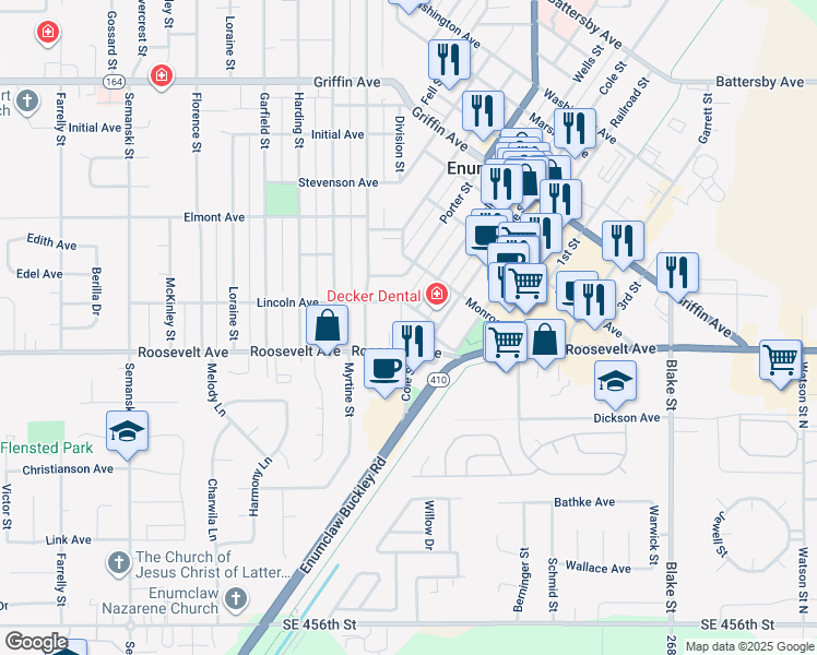 map of restaurants, bars, coffee shops, grocery stores, and more near 2010 Lincoln Avenue in Enumclaw
