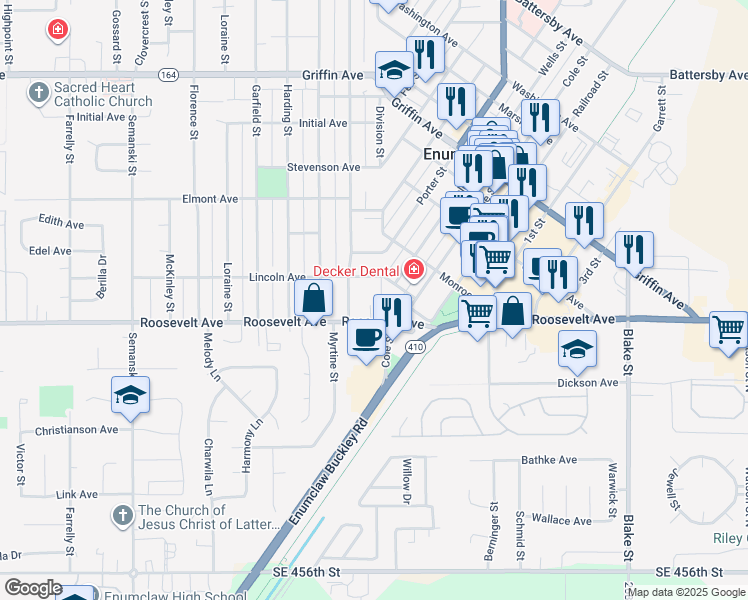 map of restaurants, bars, coffee shops, grocery stores, and more near 2010 Lincoln Avenue in Enumclaw