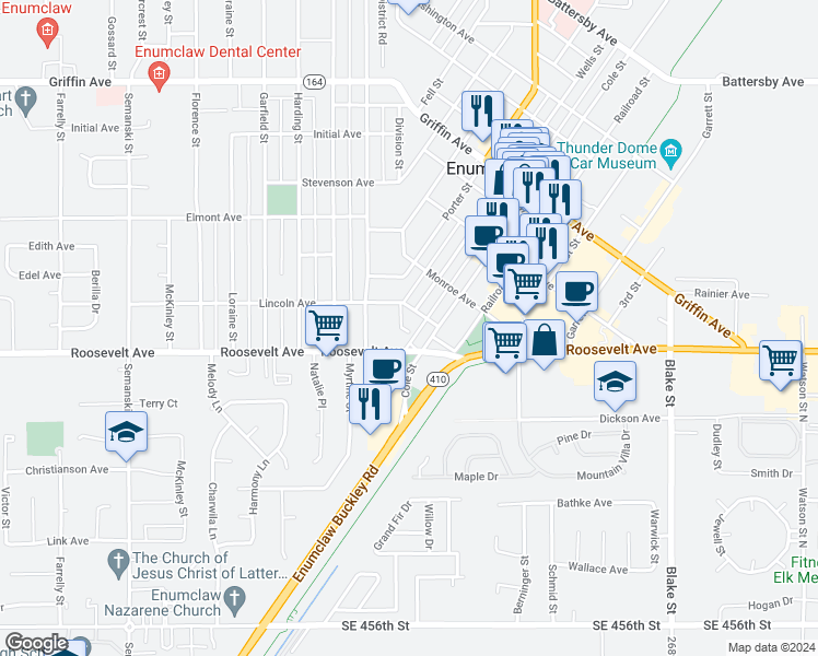 map of restaurants, bars, coffee shops, grocery stores, and more near 1055 Division Street in Enumclaw