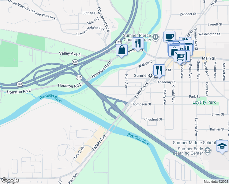 map of restaurants, bars, coffee shops, grocery stores, and more near 442 State Street in Sumner