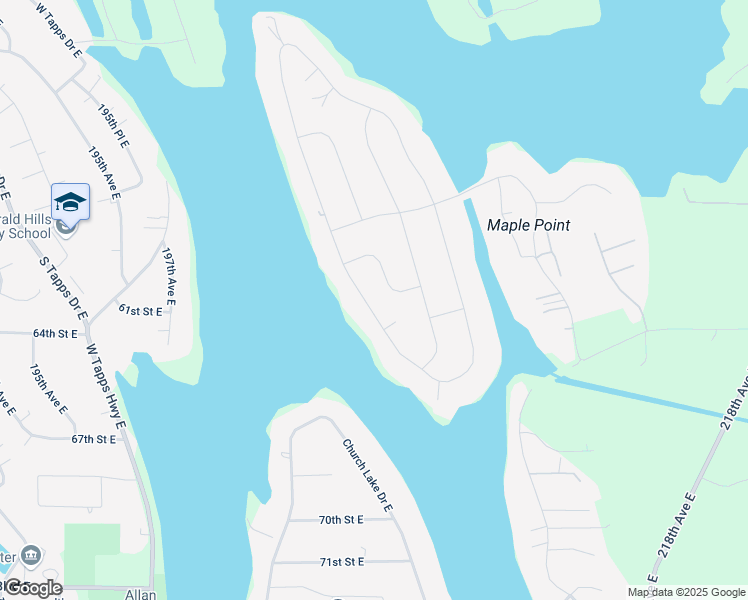 map of restaurants, bars, coffee shops, grocery stores, and more near 5421 Rainier Drive East in Bonney Lake