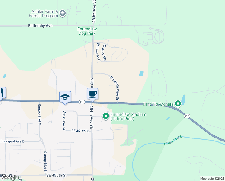 map of restaurants, bars, coffee shops, grocery stores, and more near 2000 Mountain View Drive in Enumclaw