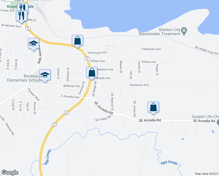 map of restaurants, bars, coffee shops, grocery stores, and more near 1702 Holman Street in Shelton