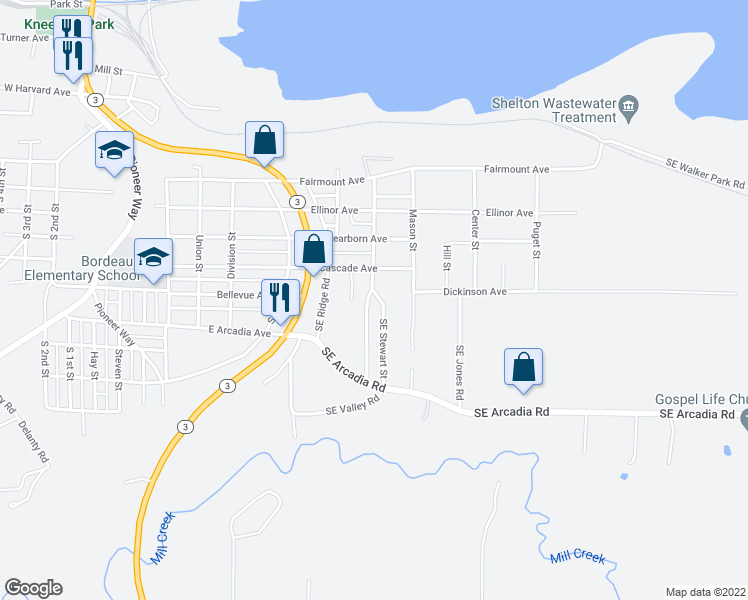map of restaurants, bars, coffee shops, grocery stores, and more near 1702 Holman Street in Shelton